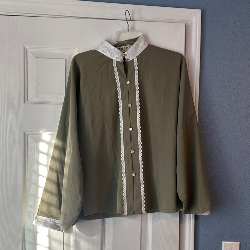 Olive Green Women's Tunic with White Trim